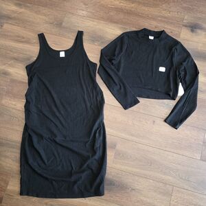 Time and Tru Womens Maternity M Ribbed Dress Set 2 Pc Black Medium Bodycon